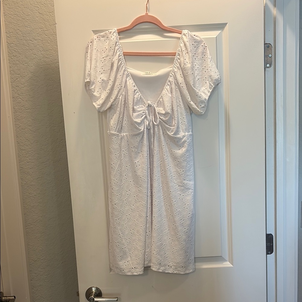 White Eyelet Dress with Puff Sleeves